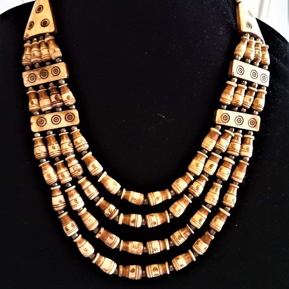 Multi-Color Bone 4-Strand Graduated Necklace